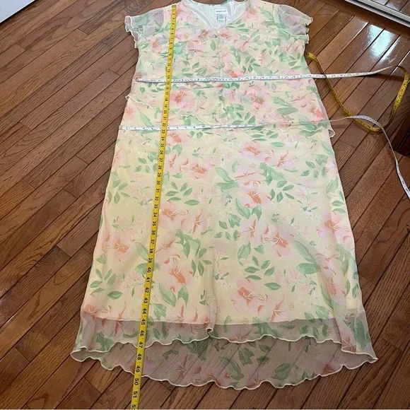 Vintage Fairy Floral Print Pastel Butter Yellow Dress 16 Romantic Faerie Dreamy - Picture 9 of 9